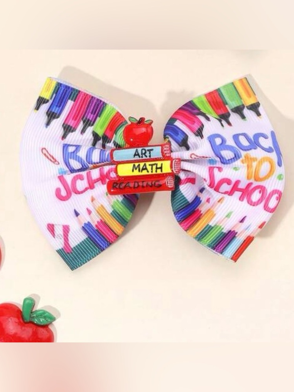 Back to School Multi-Color Kids Hair Bow with School Books Accent